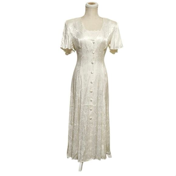 Vintage JODY Ivory Bridal Cottage field Corset Embossed Dress - Picture 1 of 15
